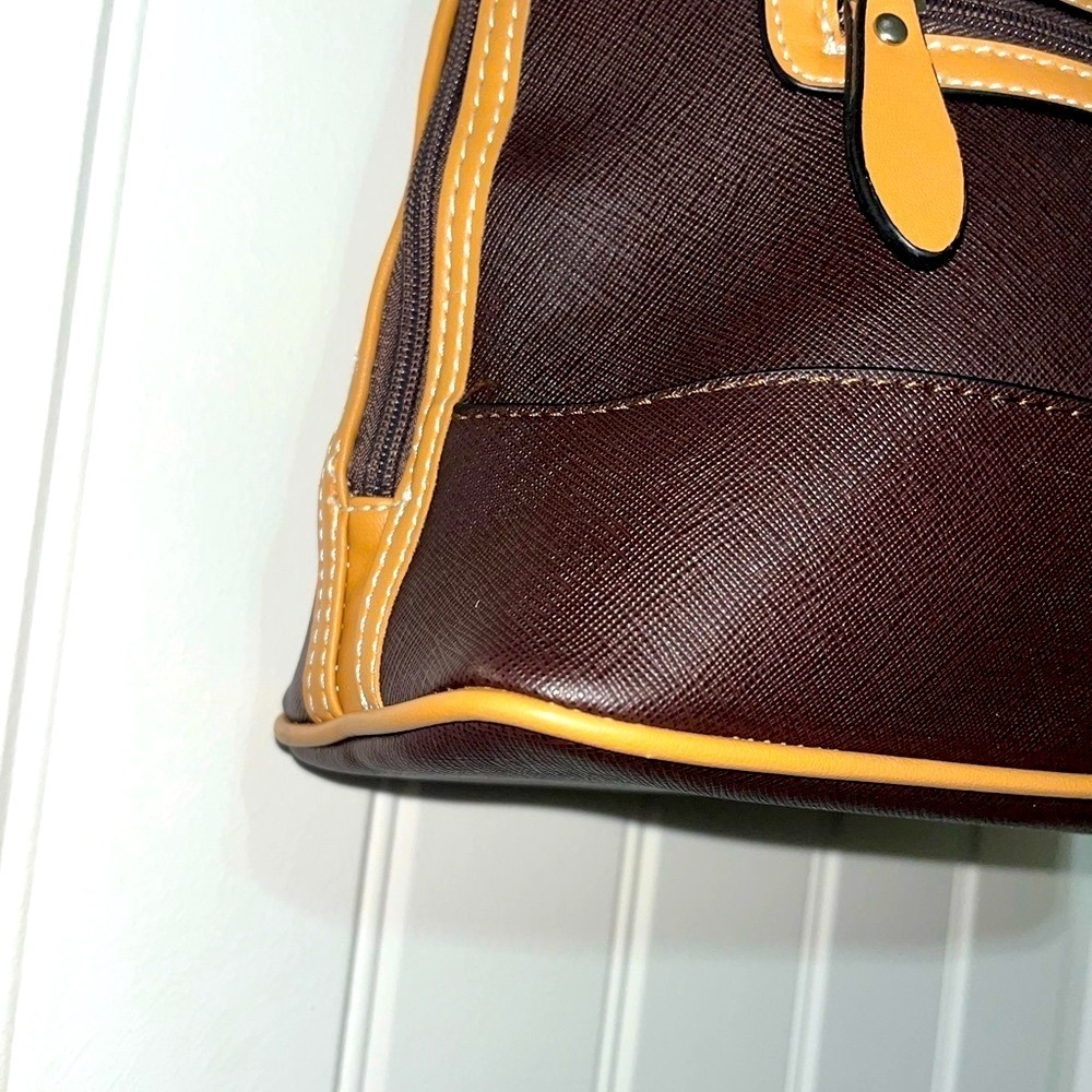 GIANI BERNINI Safiano Dome Satchel, Dark Brown and Tan, includes adjst. Strap - Picture 8 of 15